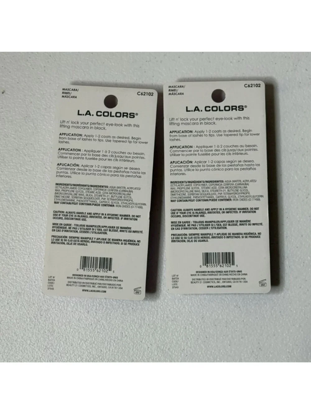 L.A. Colors Lift N Lock Black Mascara Curved Brush 2 Pack New